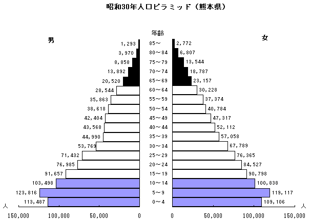 昭和30年人口ピラミッド(熊本県) 昭和30年人口ピラミッド(熊本県)