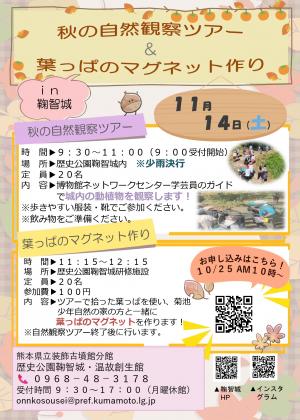 秋の自然観察ツアー&葉っぱのマグネット作りin鞠智城